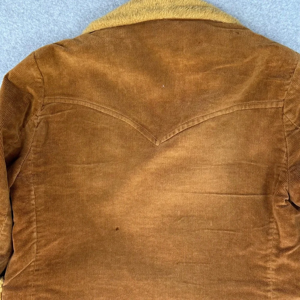 Vtg 70s Large Corduroy Ranch Jacket Brown Faux Shearling Lined Western Yoke Coat